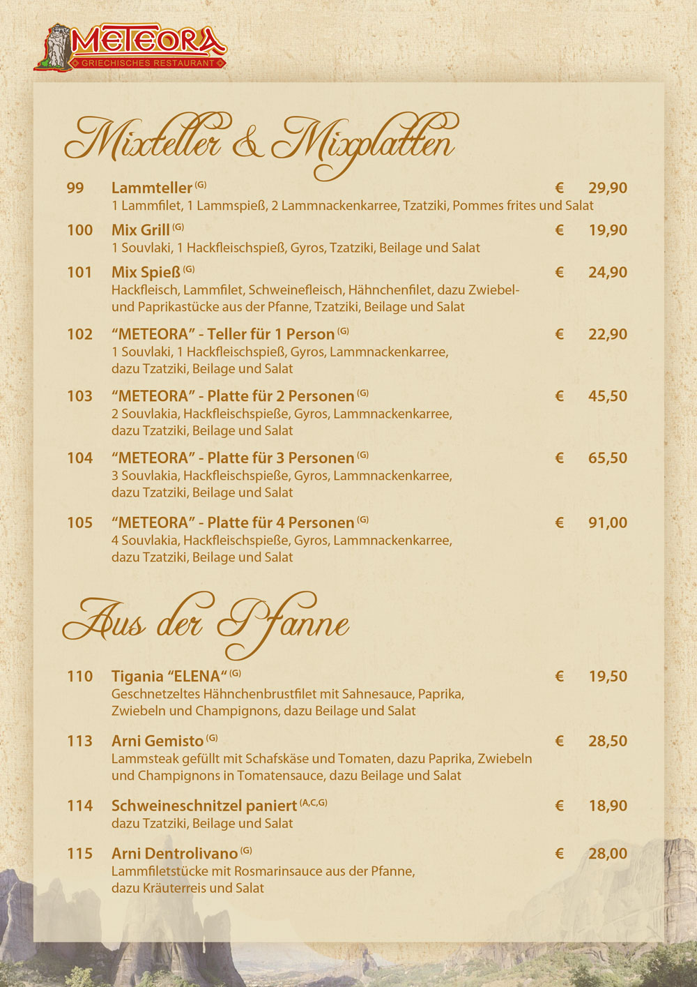 Restaurant Meteora Speisekarte Seite 8